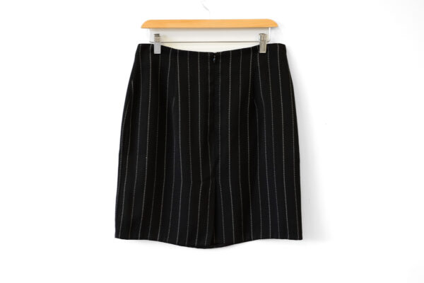 Black and Grey Pinstripe Crepe Lined Skirt