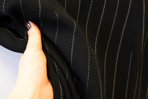 Black and Grey Pinstripe Crepe Lined Skirt