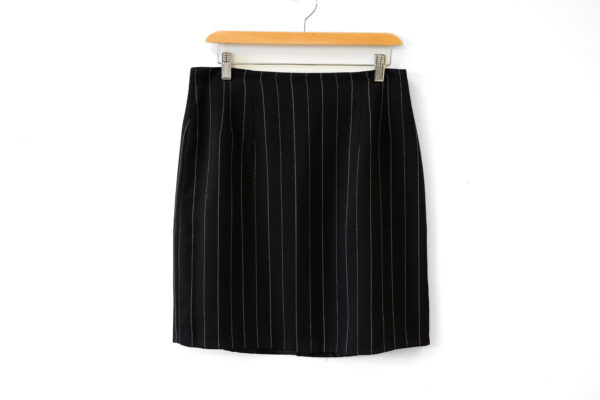 Black and Grey Pinstripe Crepe Lined Skirt