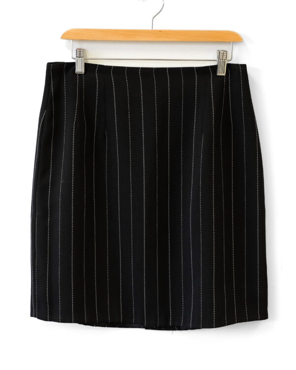 Black and Grey Pinstripe Crepe Lined Skirt