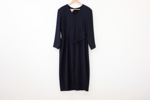 Navy Tailored Crepe Button Front Dress