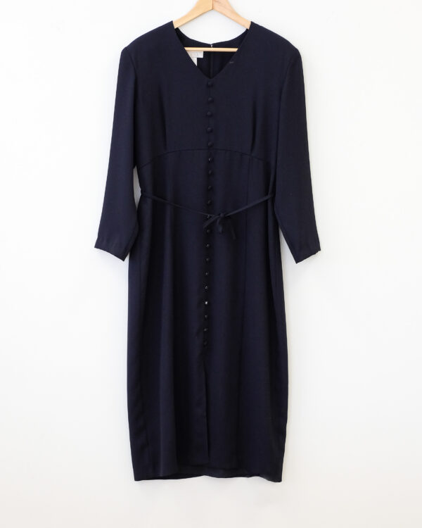 Navy Tailored Crepe Button Front Dress