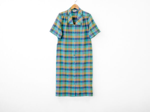 Plaid Woven Mid-Length Dress with Button Front