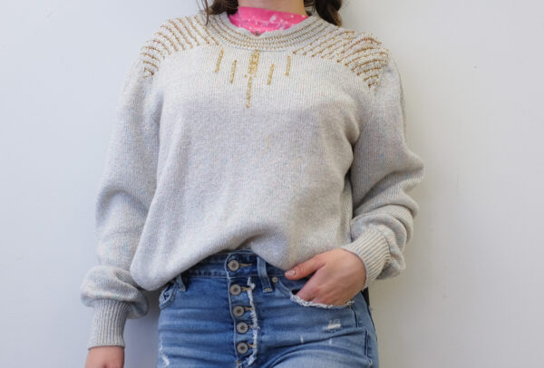 Pastel Glittery Sweater with Gold Beading