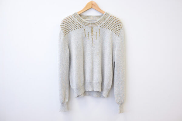 Pastel Glittery Sweater with Gold Beading