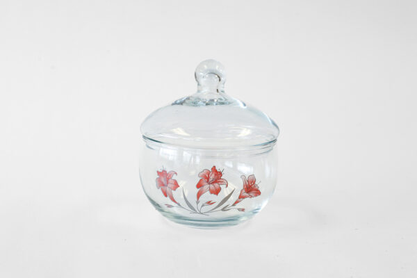 Pasabahce Turkey Pink Lily Crystal Dish with Lid