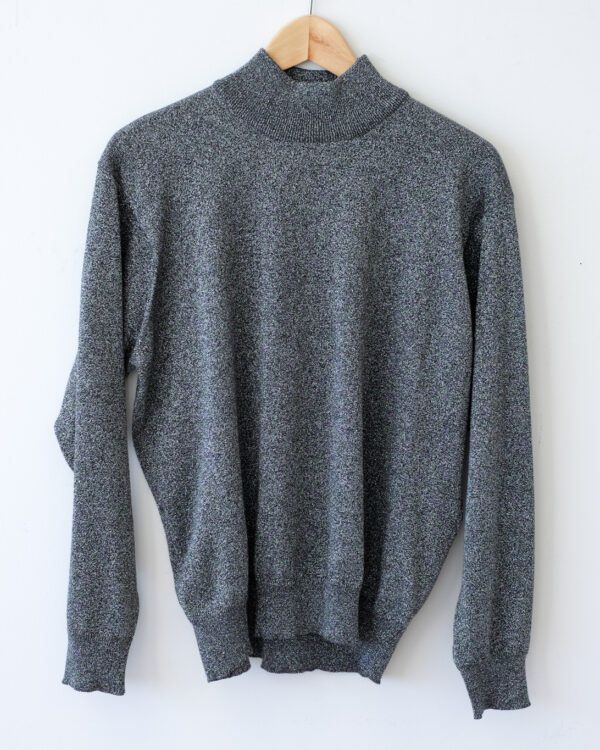 Silver Metallic Cotton Mock Neck