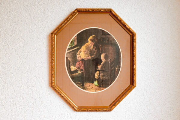 Family Scene in Gold Octagon Frame