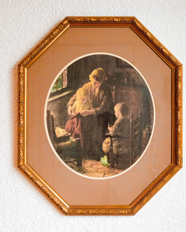 Family Scene in Gold Octagon Frame