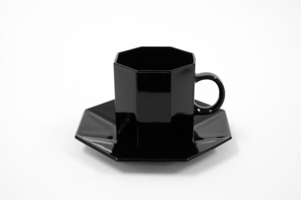 Arcoroc Octime Black Glass Mug and Saucer Set of 4