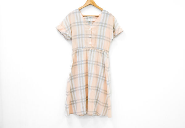 80s Vintage Pink Linen Plaid Dress With Matching Belt