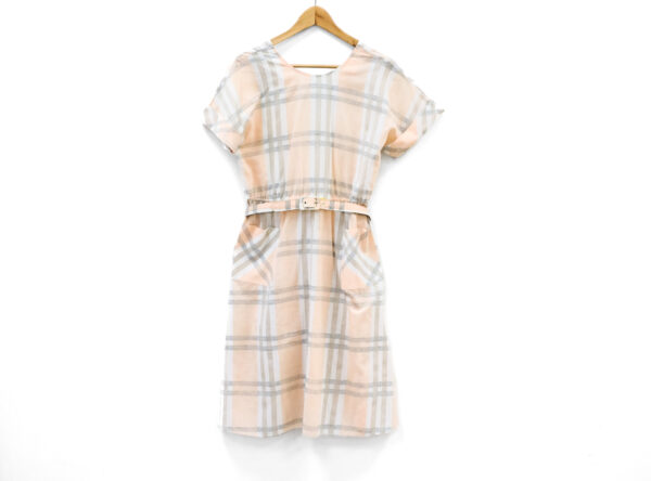 80s Vintage Pink Linen Plaid Dress With Matching Belt