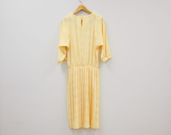 60s Vintage Yellow Patterned and Pleated Dress