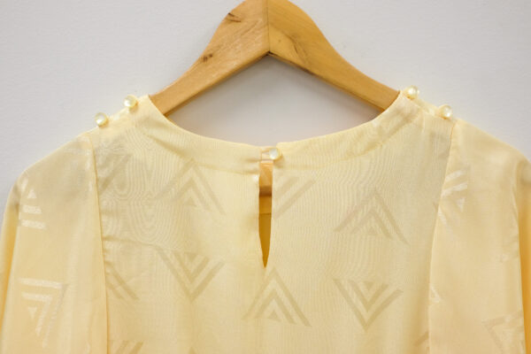 60s Vintage Yellow Patterned and Pleated Dress