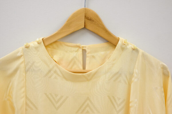 60s Vintage Yellow Patterned and Pleated Dress