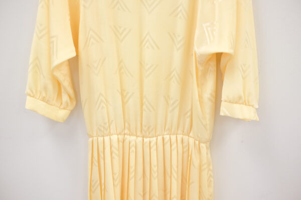 60s Vintage Yellow Patterned and Pleated Dress