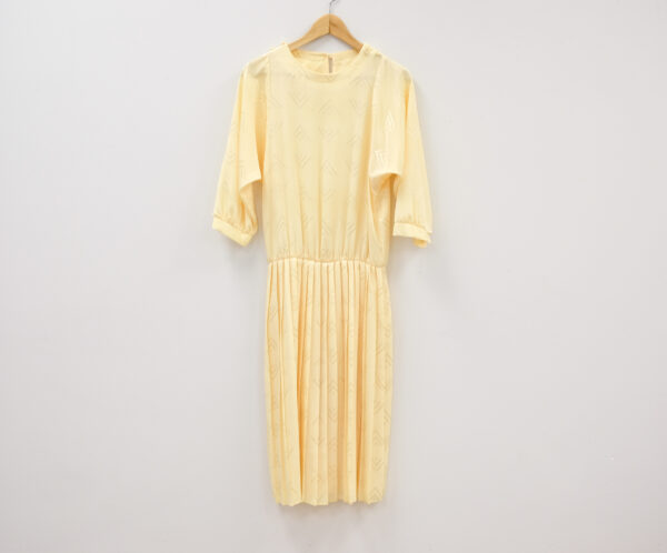 60s Vintage Yellow Patterned and Pleated Dress