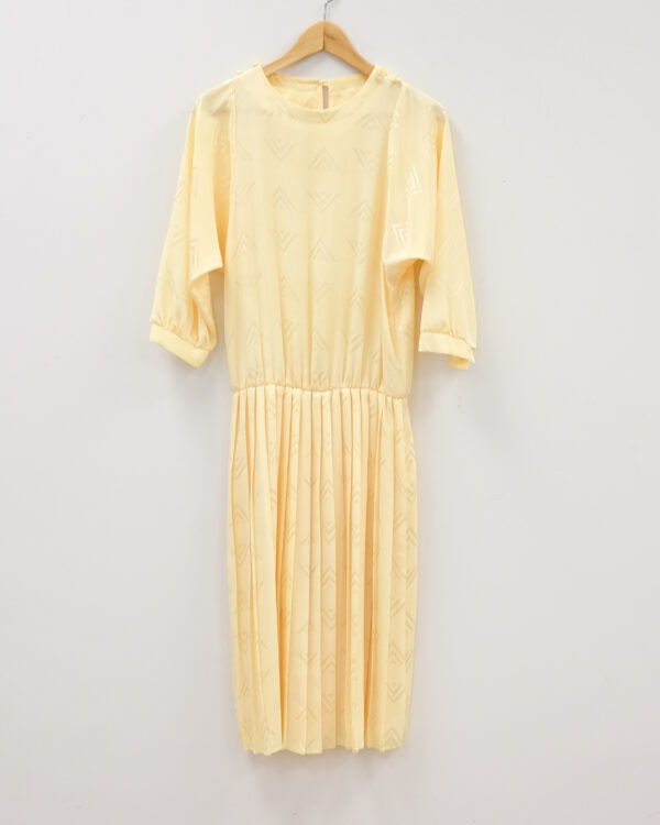 60s Vintage Yellow Patterned and Pleated Dress