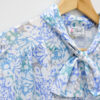 Blue Patterned Stretch Blouse with Necktie