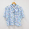 Blue Patterned Stretch Blouse with Necktie