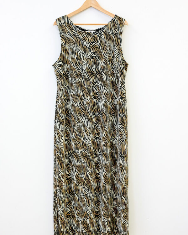 Zebra Print Crinkle Knit Maxi Dress