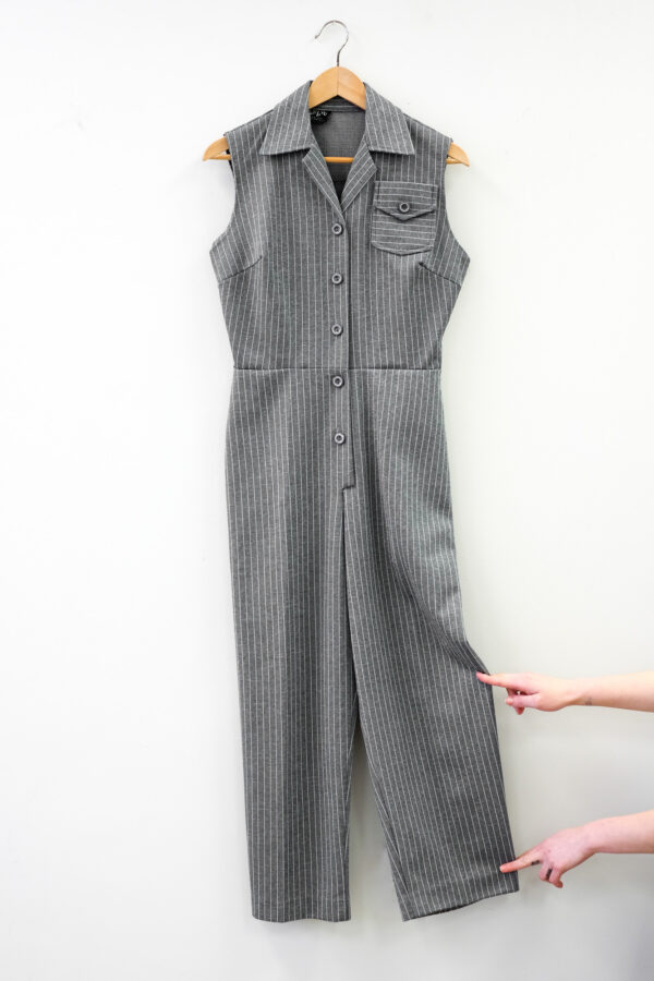 Grey Striped Knit Jumpsuit