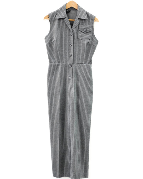 Grey Striped Knit Jumpsuit