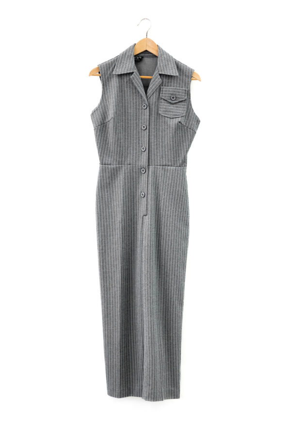 Grey Striped Knit Jumpsuit