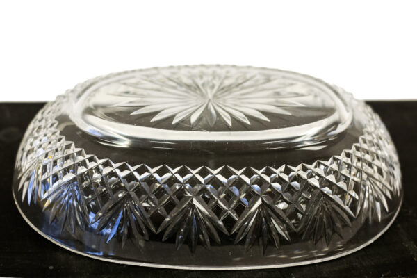 Oval Lead Crystal Dish with Hex and Fan Cuttings