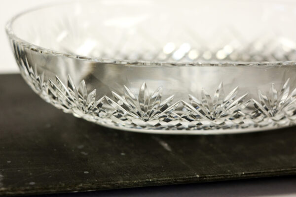 Oval Lead Crystal Dish with Hex and Fan Cuttings