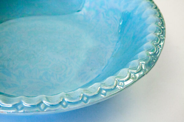 Opal Blue Lustreware Bowl with Scallop Edge Detail