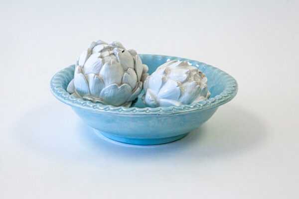 Opal Blue Lustreware Bowl with Scallop Edge Detail