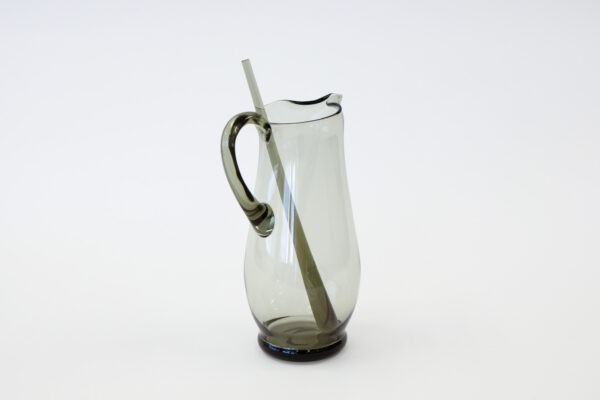 1950's Blenko Handblown Smoked Glass Pitcher with Stir Stick