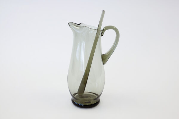 1950's Blenko Handblown Smoked Glass Pitcher with Stir Stick