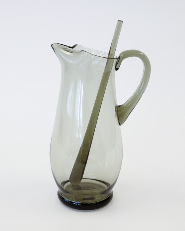 1950's Blenko Handblown Smoked Glass Pitcher with Stir Stick