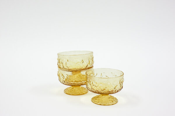 Libbey Amber Aztec Gold Crinkle Dessert Dishes Set of 3