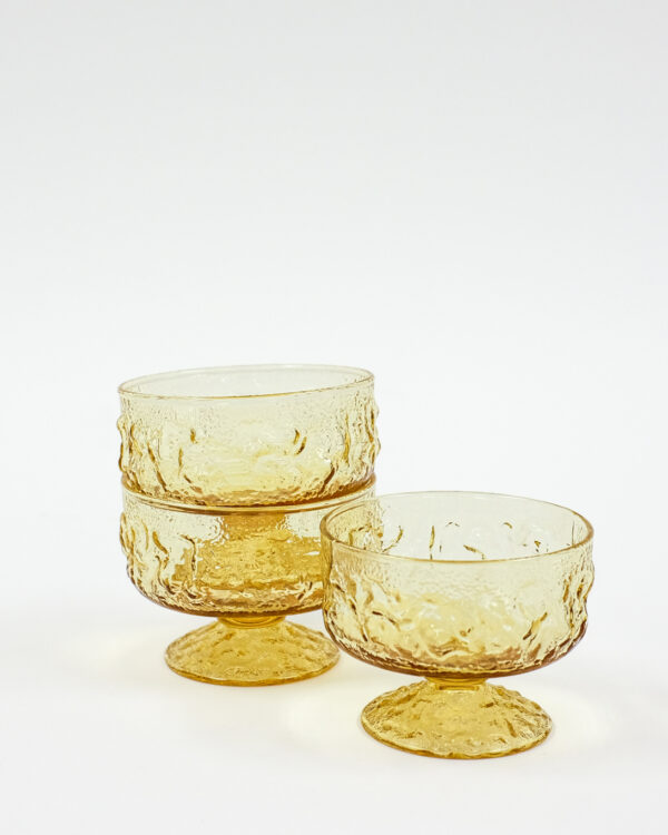 Libbey Amber Aztec Gold Crinkle Dessert Dishes Set of 3