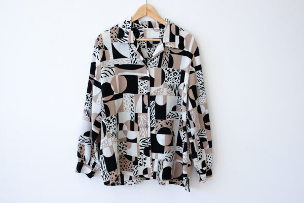 Animal Print Block Blouse with Crinkle Texture