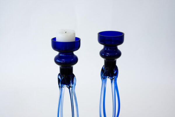 Murano Cobalt Blue Blown Glass Candle Holders