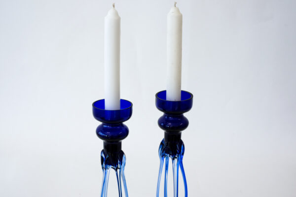 Murano Cobalt Blue Blown Glass Candle Holders