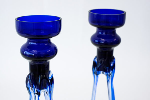 Murano Cobalt Blue Blown Glass Candle Holders