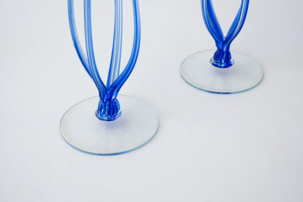 Murano Cobalt Blue Blown Glass Candle Holders