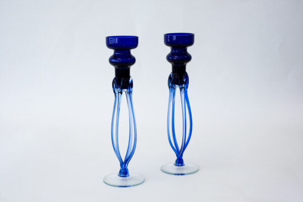 Murano Cobalt Blue Blown Glass Candle Holders