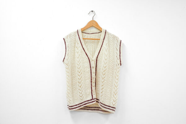 Cream and Red Knit Varsity Vest