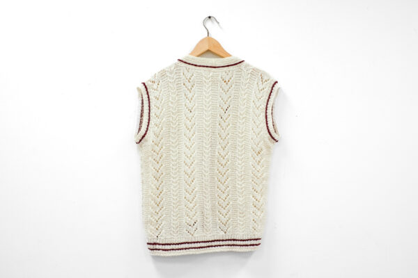 Cream and Red Knit Varsity Vest