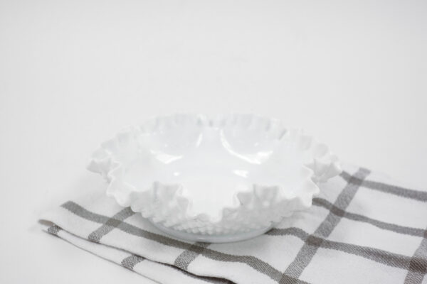 Fenton Hobnail Milk Glass Ruffle Dish