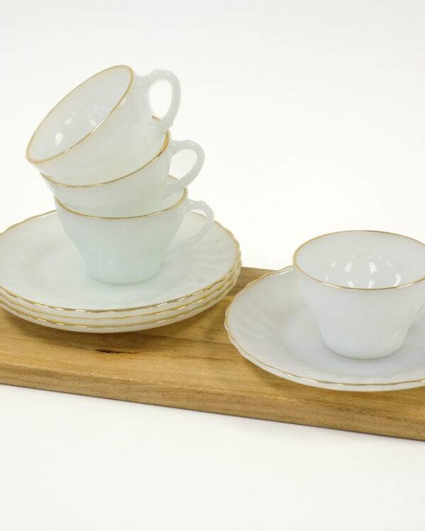 Anchor Hocking Fire King Milk Glass Suburbia Cup and Saucer Set for 4