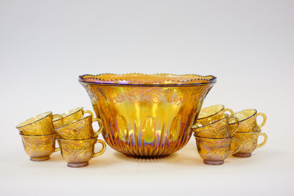 Indiana Glass Fleur Marigold Carnival Punch Set