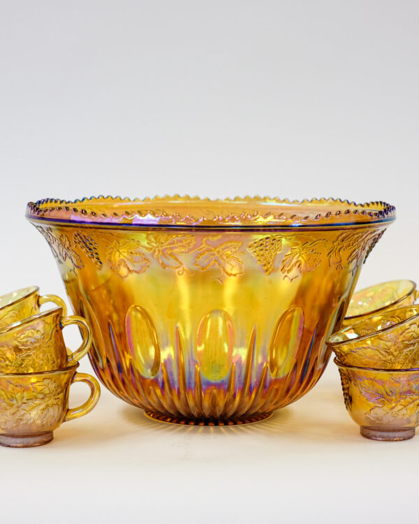 Indiana Glass Fleur Marigold Carnival Punch Set