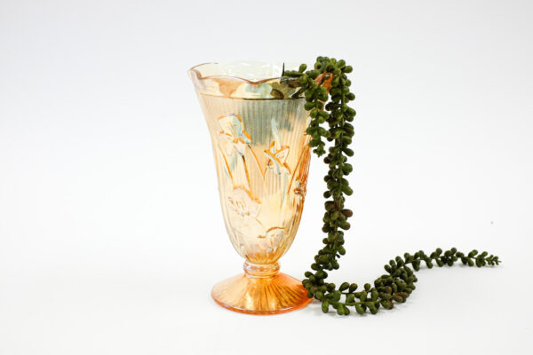 Jeannette Iris Herringbone Marigold Carnival Glass Vase